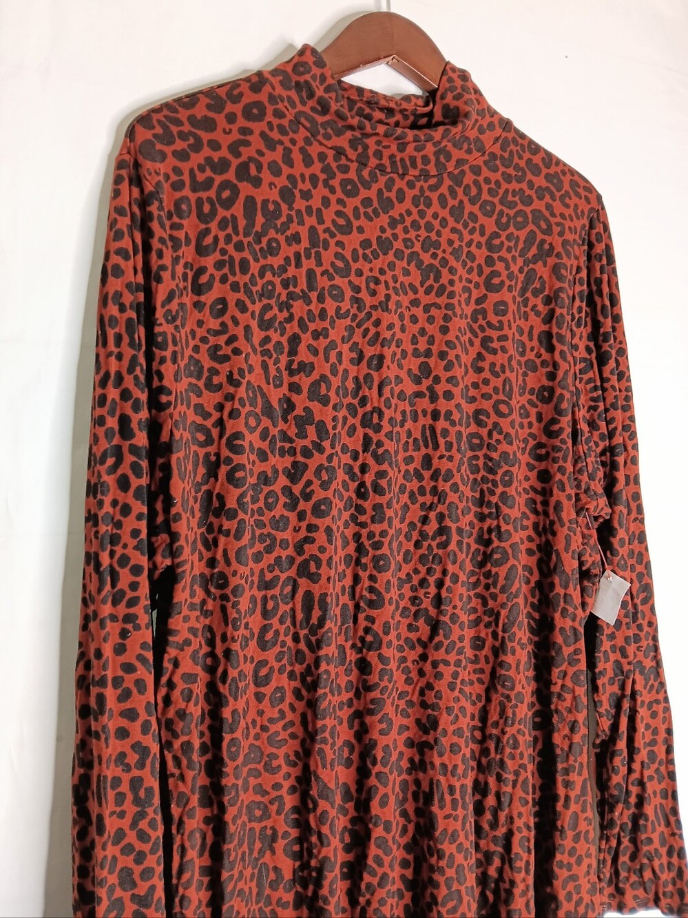 Ava & Viv 2XL Leopard Mock Neck Long Sleeve Shirt Plus Size Stretch